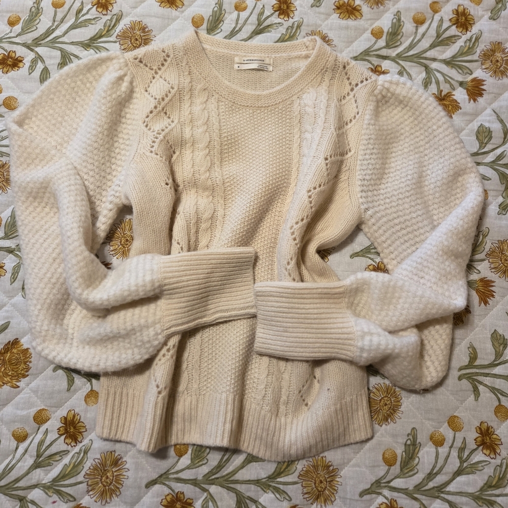 Anthropologie Lambswool Crochet Sweater M